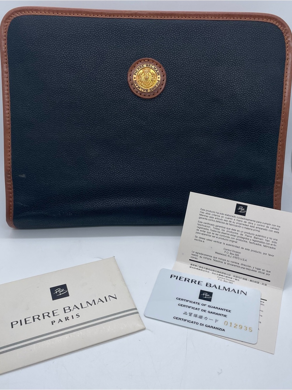 Vintage Pierre Balmain Leather Clutch w/ Strap & COA